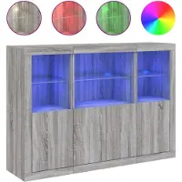vidaXL Sideboards mit LED-Leuchten 3 Stk. Grau Sonoma Holzwerkstoff