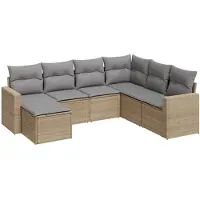 vidaXL 7-tlg. Garten-Sofagarnitur mit Kissen Beige Poly Rattan
