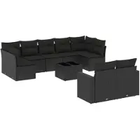 vidaXL 10-tlg. Garten-Sofagarnitur mit Kissen Schwarz Poly Rattan