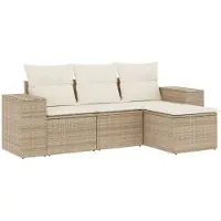 vidaXL 4-tlg. Garten-Sofagarnitur mit Kissen Beige Poly Rattan