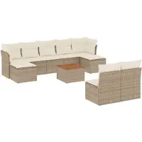 vidaXL 10-tlg. Garten-Sofagarnitur mit Kissen Beige Poly Rattan