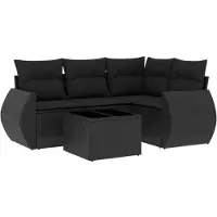 vidaXL 5-tlg. Garten-Sofagarnitur mit Kissen Schwarz Poly Rattan