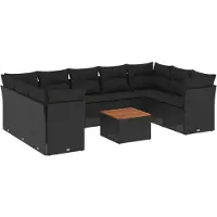 vidaXL 10-tlg. Garten-Sofagarnitur mit Kissen Schwarz Poly Rattan