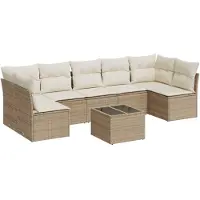 vidaXL 8-tlg. Garten-Sofagarnitur mit Kissen Beige Poly Rattan