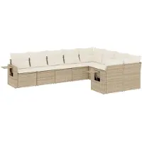 vidaXL 9-tlg. Garten-Sofagarnitur mit Kissen Beige Poly Rattan