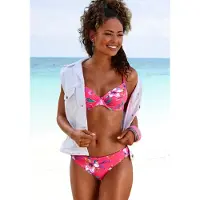LASCANA Bügel-Bikini-Top "Malia", Damen, Gr. 38, Cup E, rot (rot bedruckt), Microfaser, Microfaser, Polyamid, bedruckt, floral, Bikini-Oberteile Bügel-Bikini-Top, mit tropischem Print