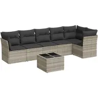 vidaXL 7-tlg. Garten-Sofagarnitur mit Kissen Hellgrau Poly Rattan