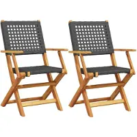 vidaXL Klappstühle, 2 Stück, schwarz, Massivholz Akazie und Polyrattan