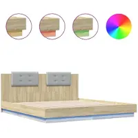 vidaXL Bettgestell mit Kopfteil & LED-Leuchten Sonoma-Eiche 200x200 cm