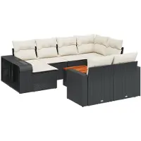 vidaXL 11-tlg. Garten-Sofagarnitur mit Kissen Schwarz Poly Rattan