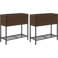 vidaXL Hochbeete mit Ablage 2 Stk. Braun 70x28x70 cm Poly Rattan