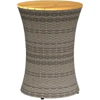 vidaXL Garten-Beistelltisch Trommelform Grau Poly Rattan & Massivholz