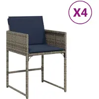 vidaXL Gartenstühle mit Kissen 4 Stk. Grau Poly Rattan