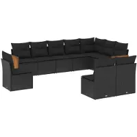vidaXL 10-tlg. Garten-Sofagarnitur mit Kissen Schwarz Poly Rattan