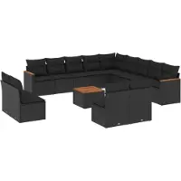 vidaXL 14-tlg. Garten-Sofagarnitur mit Kissen Schwarz Poly Rattan
