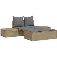 vidaXL Doppel-Sonnenliege mit Auflagen Beige Poly Rattan