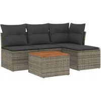 vidaXL 5-tlg. Garten-Sofagarnitur mit Kissen Grau Poly Rattan