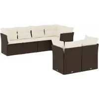 vidaXL 7-tlg. Garten-Sofagarnitur mit Kissen Braun Poly Rattan