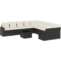 vidaXL 11-tlg. Garten-Sofagarnitur mit Kissen Schwarz Poly Rattan
