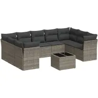 vidaXL 10-tlg. Garten-Sofagarnitur mit Kissen Grau Poly Rattan