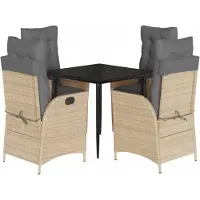 vidaXL 5-tlg. Garten-Essgruppe mit Kissen Beige Poly Rattan