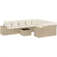 vidaXL 10-tlg. Garten-Sofagarnitur mit Kissen Beige Poly Rattan