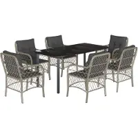 vidaXL 7-tlg. Garten-Essgruppe mit Kissen Hellgrau Poly Rattan
