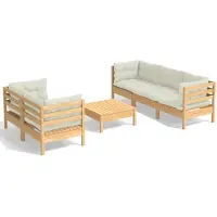 vidaXL 6-tlg. Garten-Lounge-Set mit Creme Kissen Kiefernholz