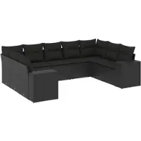 vidaXL 9-tlg. Garten-Sofagarnitur mit Kissen Schwarz Poly Rattan