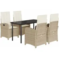 vidaXL 5-tlg. Garten-Essgruppe mit Kissen Beige Poly Rattan
