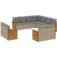 vidaXL 11-tlg. Garten-Sofagarnitur mit Kissen Beige Poly Rattan