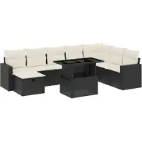 vidaXL 9-tlg. Garten-Sofagarnitur mit Kissen Schwarz Poly Rattan