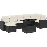 vidaXL 8-tlg. Garten-Sofagarnitur mit Kissen Schwarz Poly Rattan