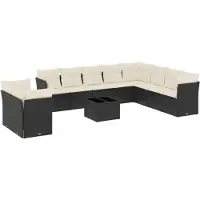 vidaXL 11-tlg. Garten-Sofagarnitur mit Kissen Schwarz Poly Rattan