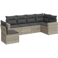 vidaXL 6-tlg. Garten-Sofagarnitur mit Kissen Hellgrau Poly Rattan