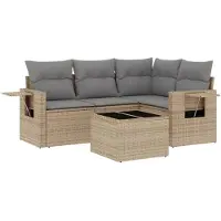vidaXL 5-tlg. Garten-Sofagarnitur mit Kissen Beige Poly Rattan