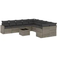 vidaXL 11-tlg. Garten-Sofagarnitur mit Kissen Grau Poly Rattan