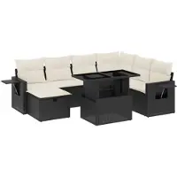 vidaXL 8-tlg. Garten-Sofagarnitur mit Kissen Schwarz Poly Rattan