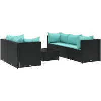 vidaXL 6-tlg. Garten-Lounge-Set mit Kissen Schwarz Poly Rattan