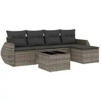 vidaXL 6-tlg. Garten-Sofagarnitur mit Kissen Grau Poly Rattan