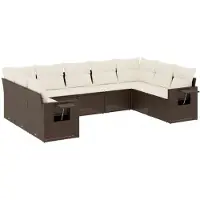 vidaXL 9-tlg. Garten-Sofagarnitur mit Kissen Braun Poly Rattan