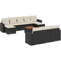 vidaXL 11-tlg. Garten-Sofagarnitur mit Kissen Schwarz Poly Rattan