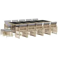 vidaXL 15-tlg. Garten-Essgruppe mit Kissen Beige Poly Rattan