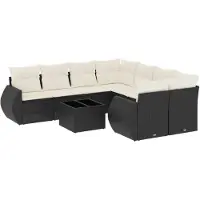 vidaXL 9-tlg. Garten-Sofagarnitur mit Kissen Schwarz Poly Rattan