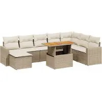 vidaXL 9-tlg. Garten-Sofagarnitur mit Kissen Beige Poly Rattan