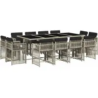 vidaXL 13-tlg. Garten-Essgruppe mit Kissen Hellgrau Poly Rattan