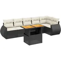 vidaXL 7-tlg. Garten-Sofagarnitur mit Kissen Schwarz Poly Rattan
