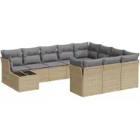 vidaXL 11-tlg. Garten-Sofagarnitur mit Kissen Beige Poly Rattan