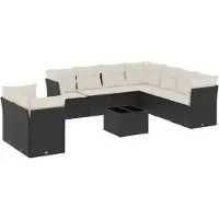 vidaXL 10-tlg. Garten-Sofagarnitur mit Kissen Schwarz Poly Rattan