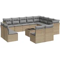 vidaXL 13-tlg. Garten-Sofagarnitur mit Kissen Beige Poly Rattan